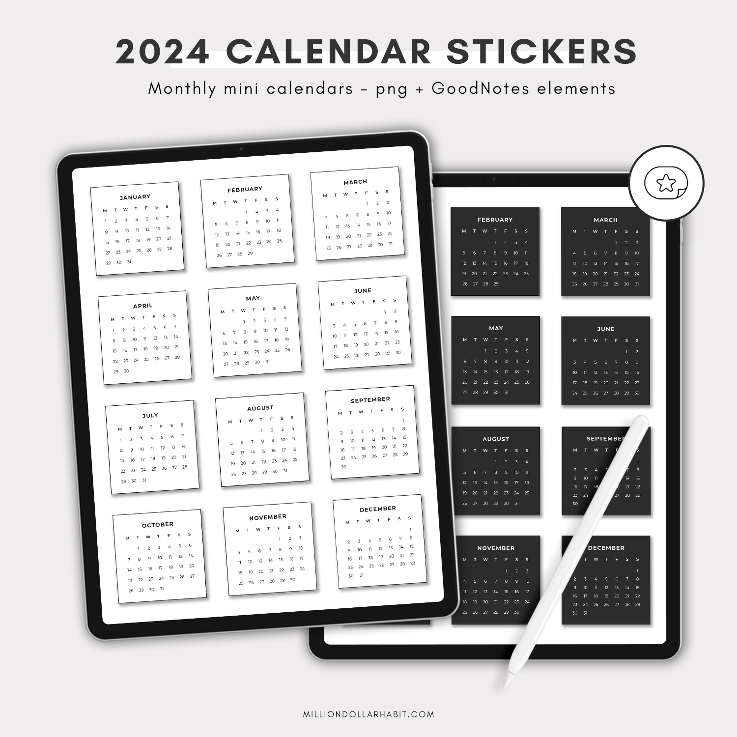 2024 Mini Calendar Stickers – Million Dollar Habit