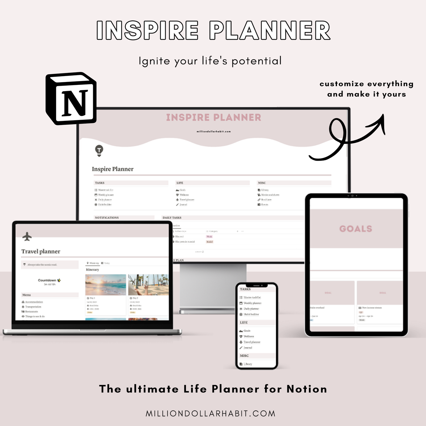 Inspire Planner for Notion - Million Dollar Habit - Notion template