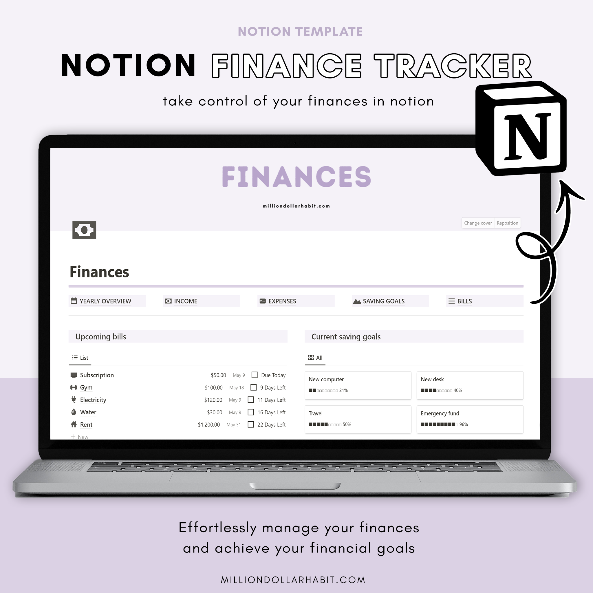 Finance Tracker for Notion - Million Dollar Habit - Notion template