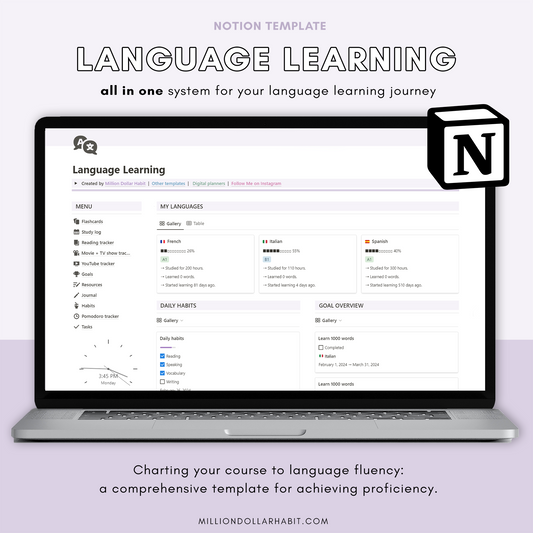 Language Learning Hub - Million Dollar Habit - Notion template