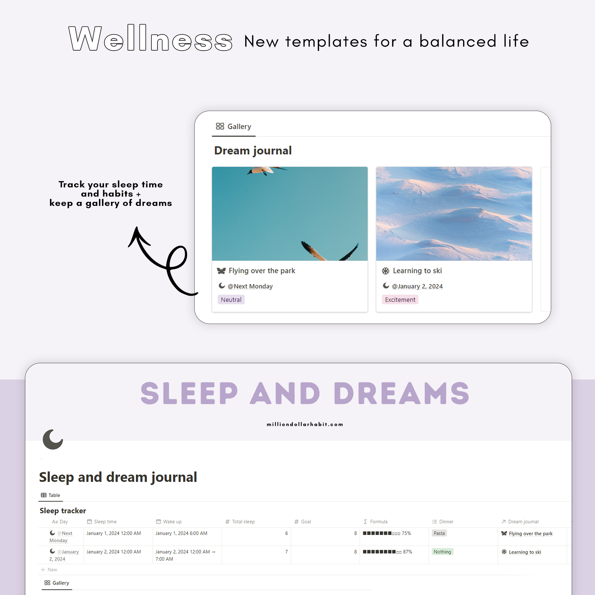 Life Dashboard for Notion - Million Dollar Habit - Notion template