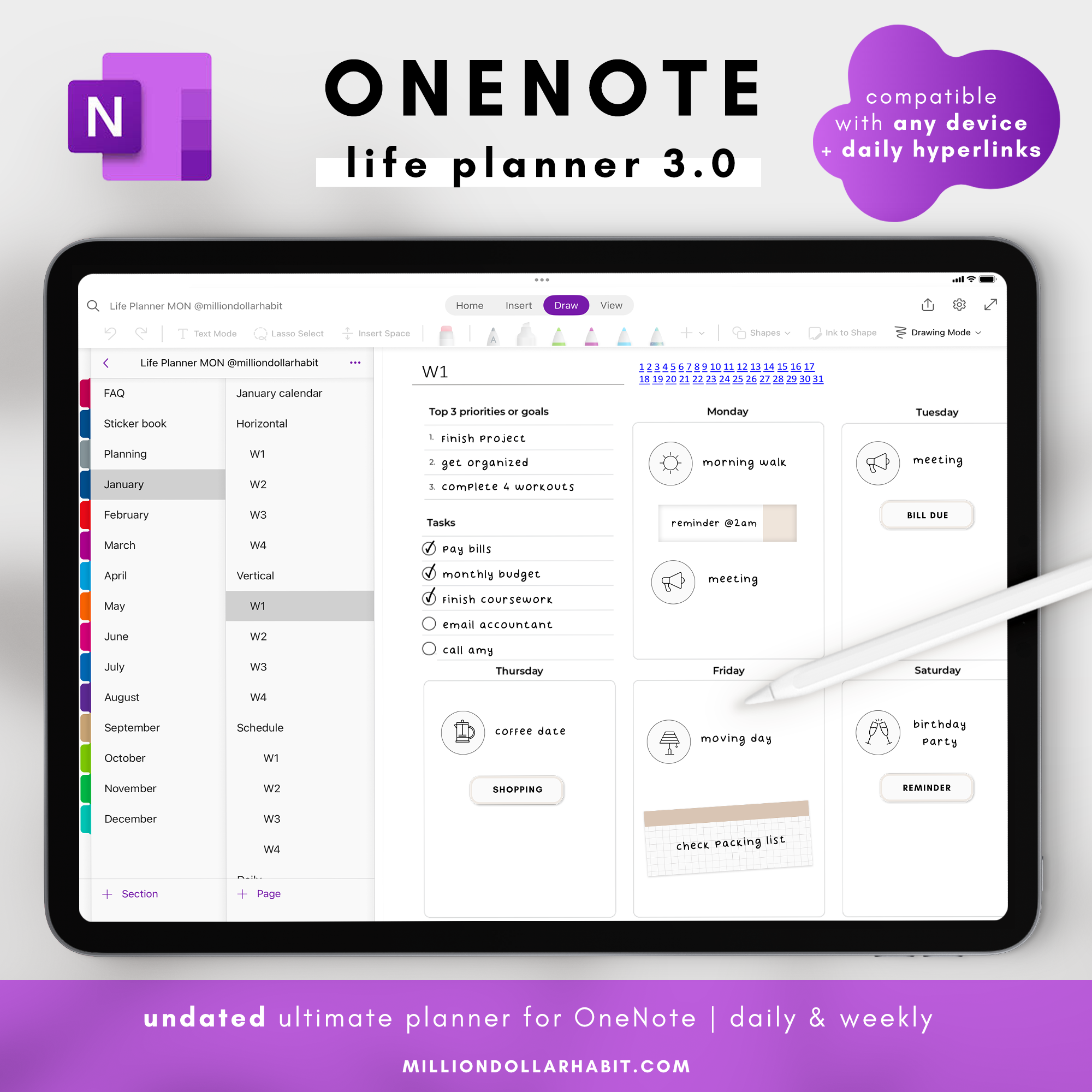 OneNote Planner - Million Dollar Habit - Digital Planner