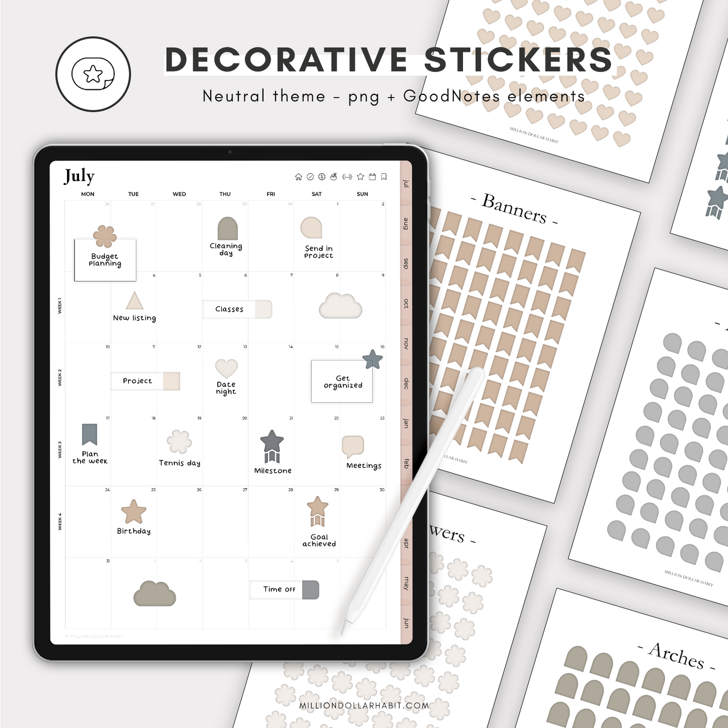 Aesthetic Digital Stickers - Neutral Theme - Million Dollar Habit - Digital Stickers