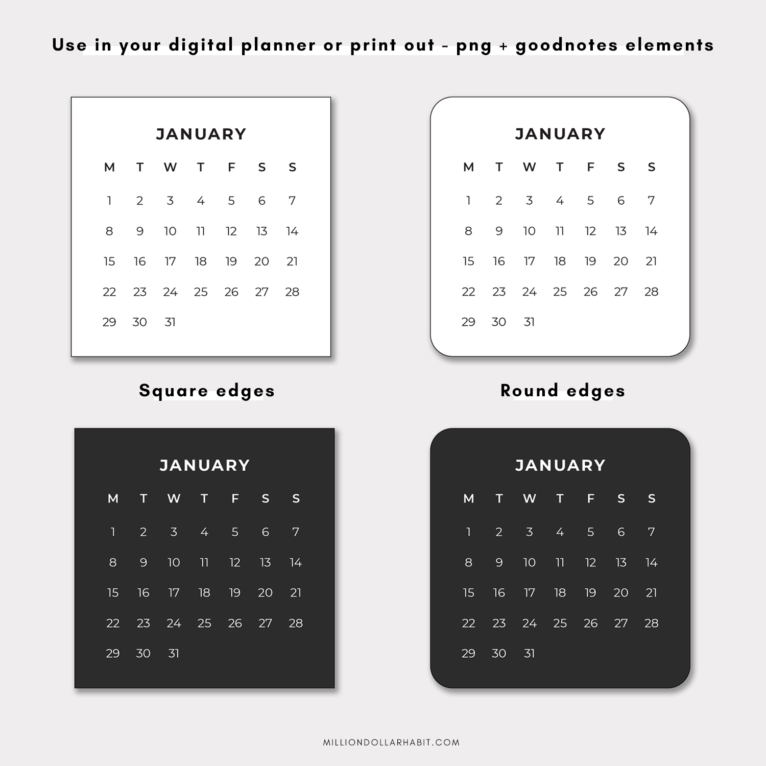 2024 Mini Calendar Stickers - Million Dollar Habit - Digital Stickers