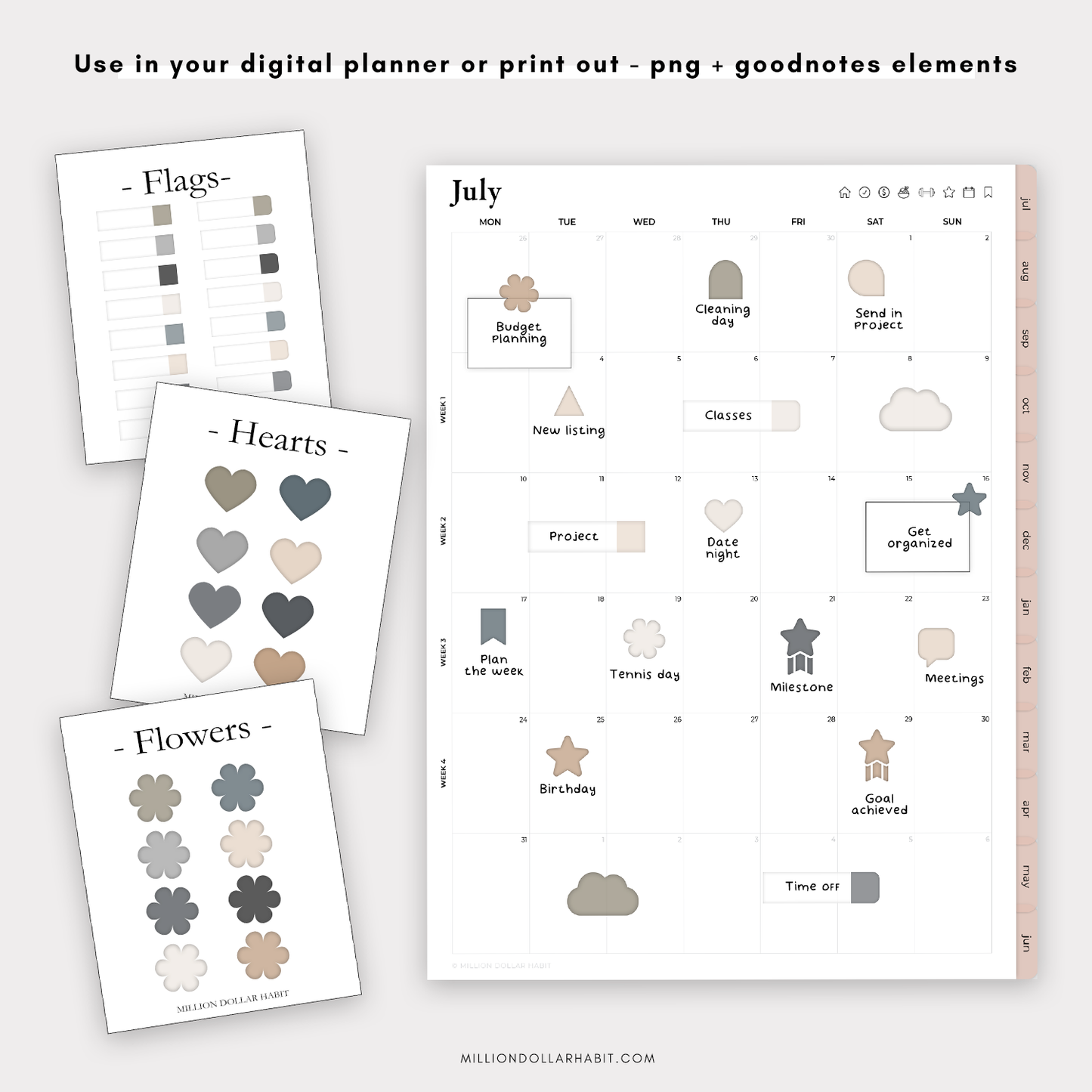 Aesthetic Digital Stickers - Neutral Theme - Million Dollar Habit - Digital Stickers