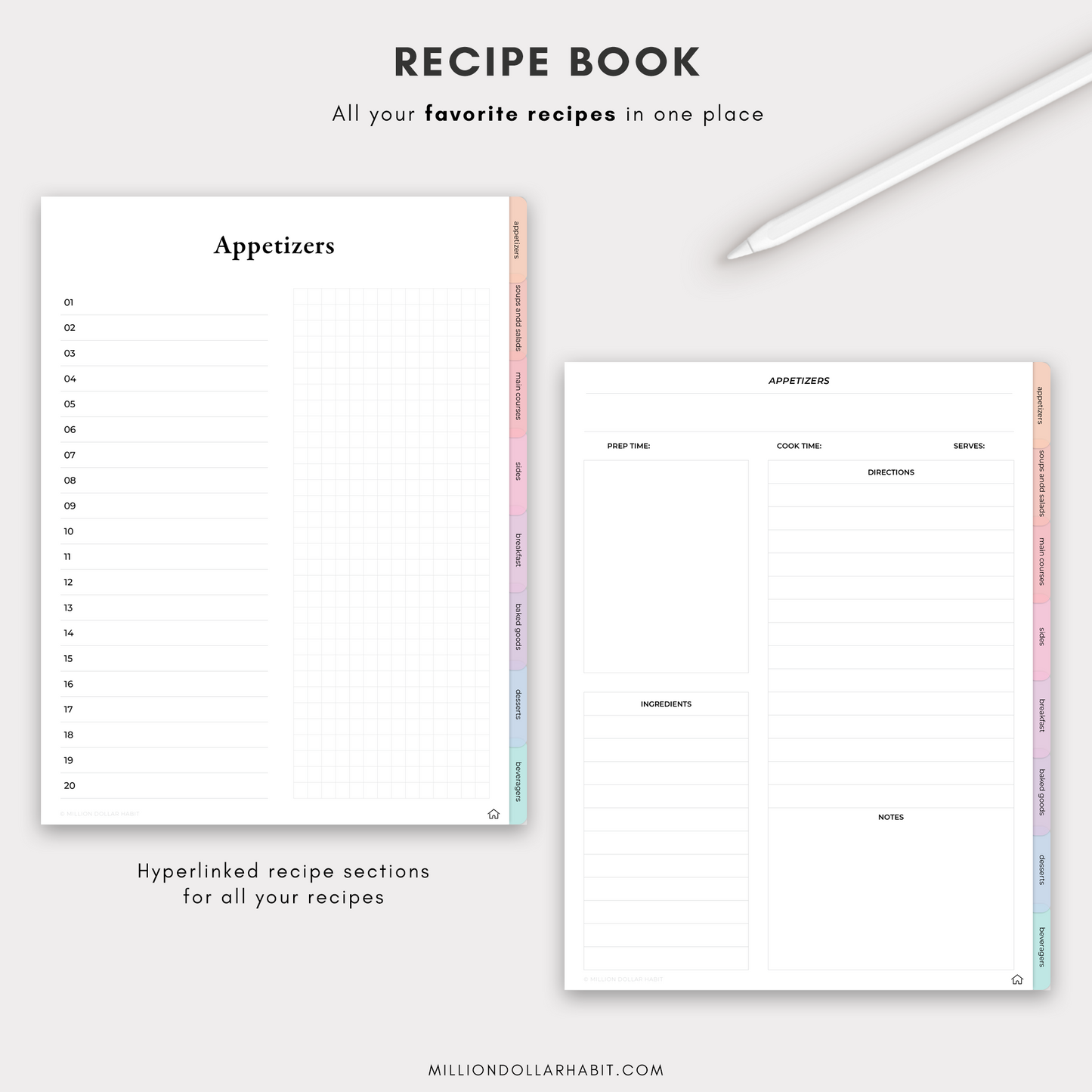 Recipe Book - Million Dollar Habit - Digital Planner