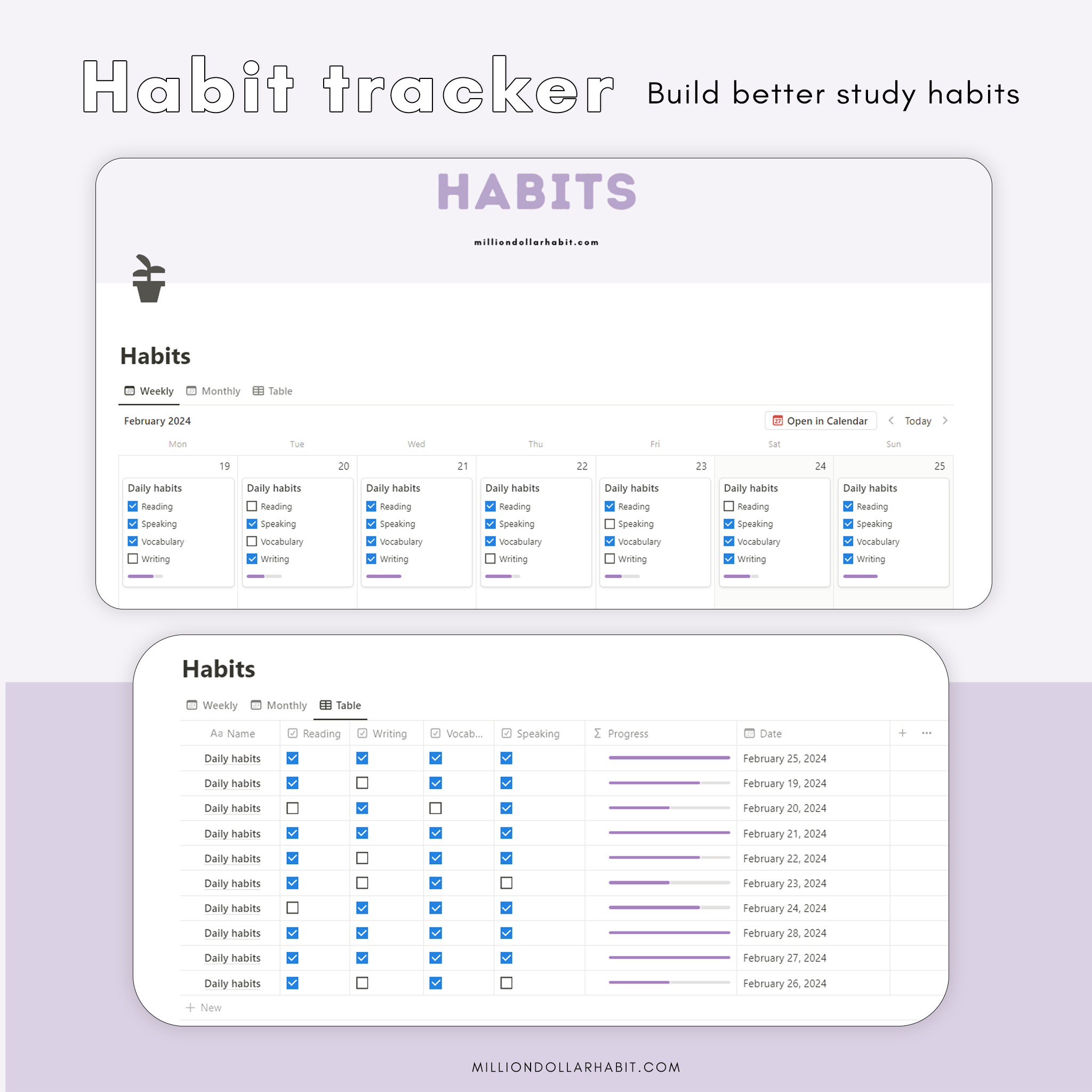 Language Learning Hub - Million Dollar Habit - Notion template