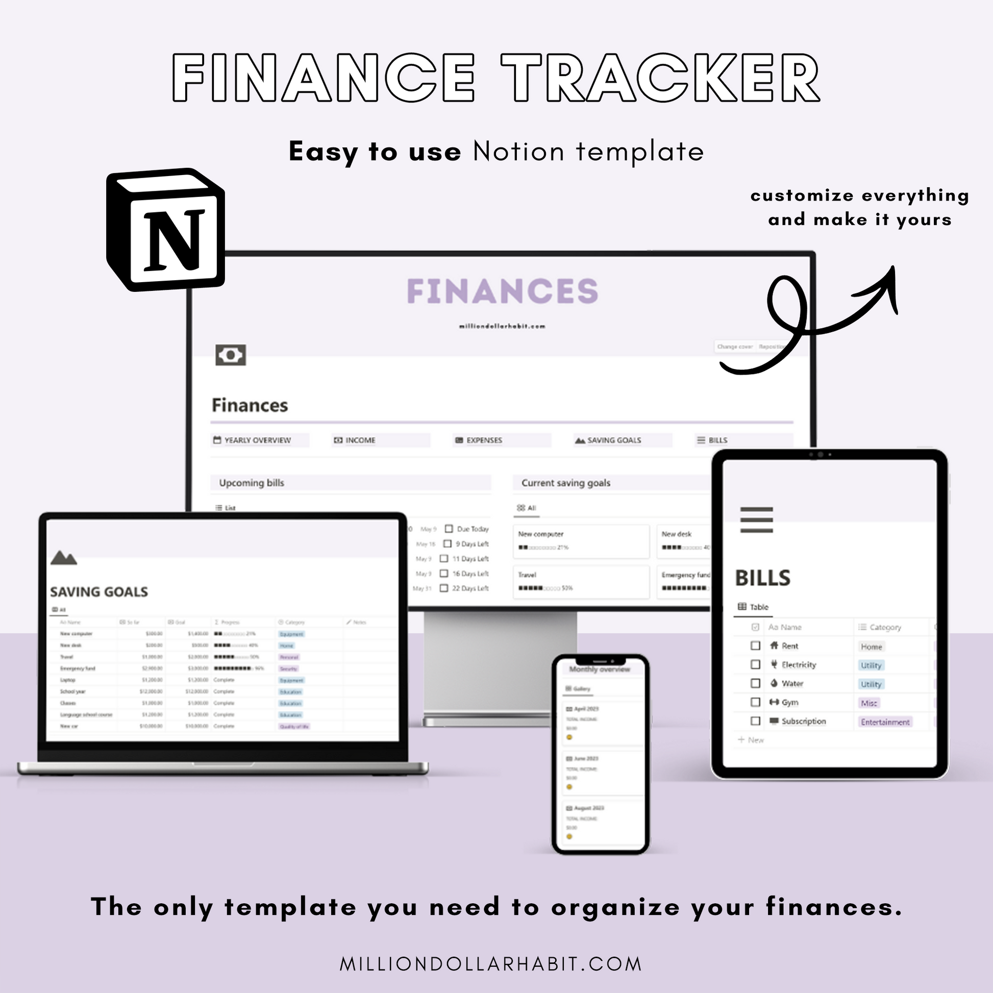 Finance Tracker for Notion - Million Dollar Habit - Notion template