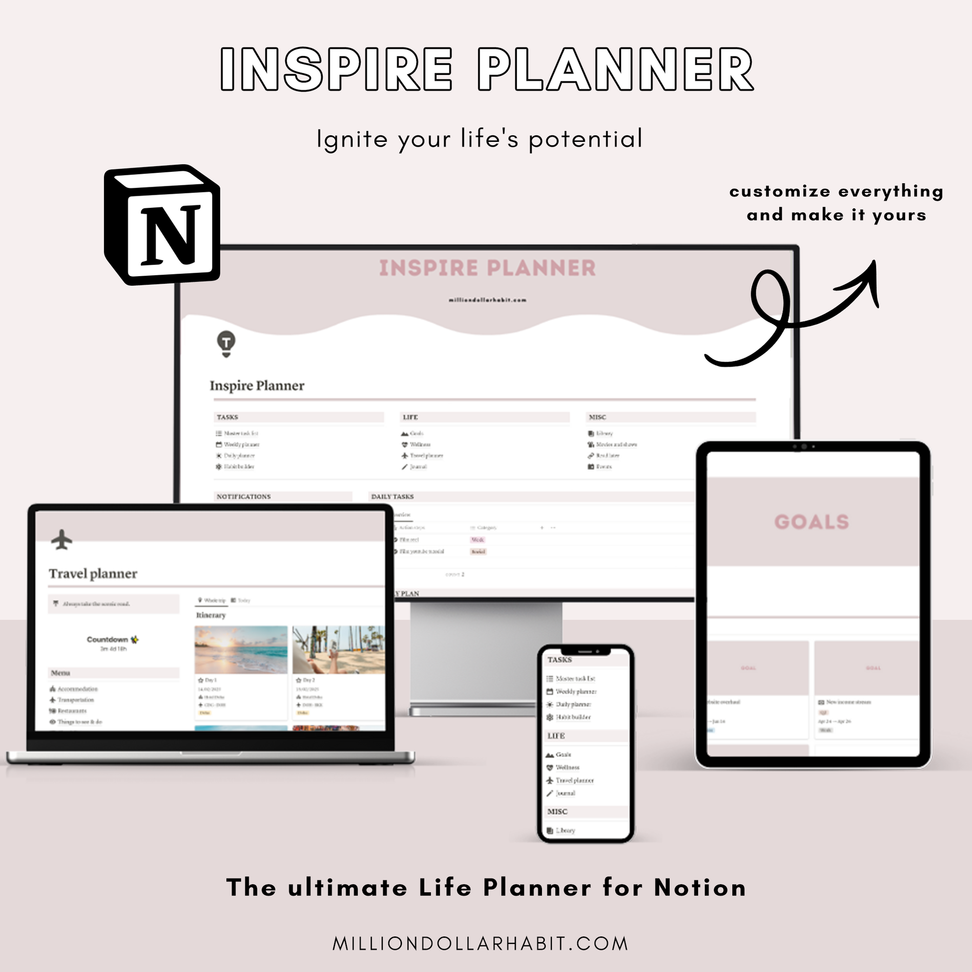 Inspire Planner for Notion - Million Dollar Habit - Notion template